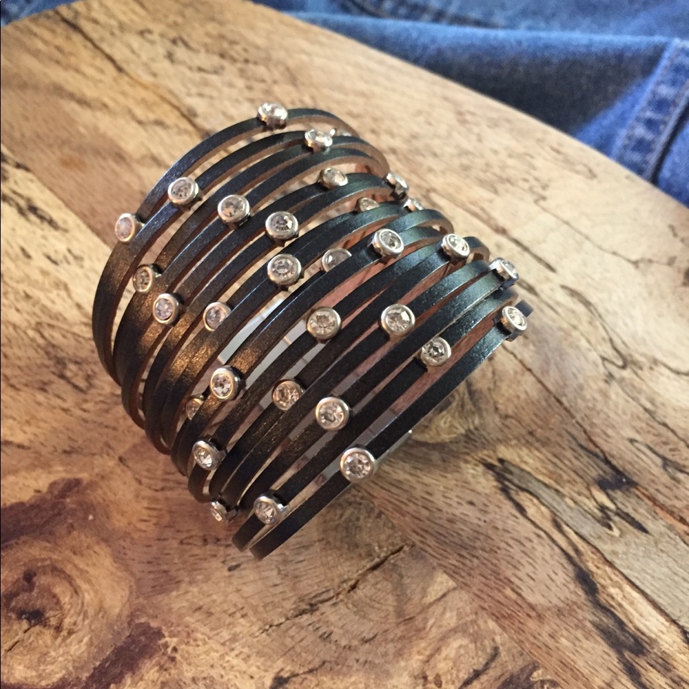 Genuine Leather Bracelet With Bezel Set Crystals!